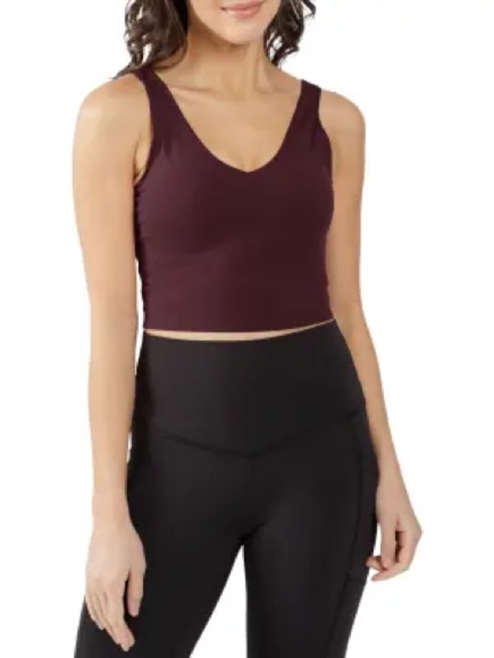 90 Degree by Reflex Cropped Tank Top with Support Inside Bra - Dark Cherry